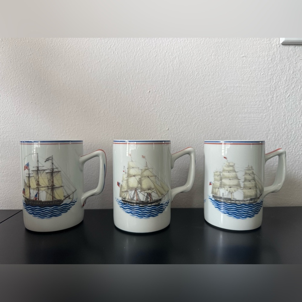 Vintage MOTTAHEDEH  “Our Maritime Heritage”American Ship Mug - Set of 3
